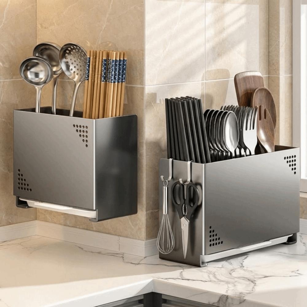 Wall Mounted Cutlery Drying Basket Carbon Steel Chopsticks Cage Tableware Drainer  for Kitchen