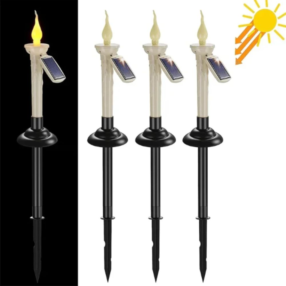 Wasserdichte Solar-Kerzenlicht Flammellos Mit Kerzenständern Halterungen Solar-Gartenlicht LED-Kerzen Doppeltzweck