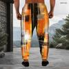 Men Plus Size Drawstring Printed Jogger Pants Teal White Black Striped Star Pattern Cuffed Ankle Side Pockets