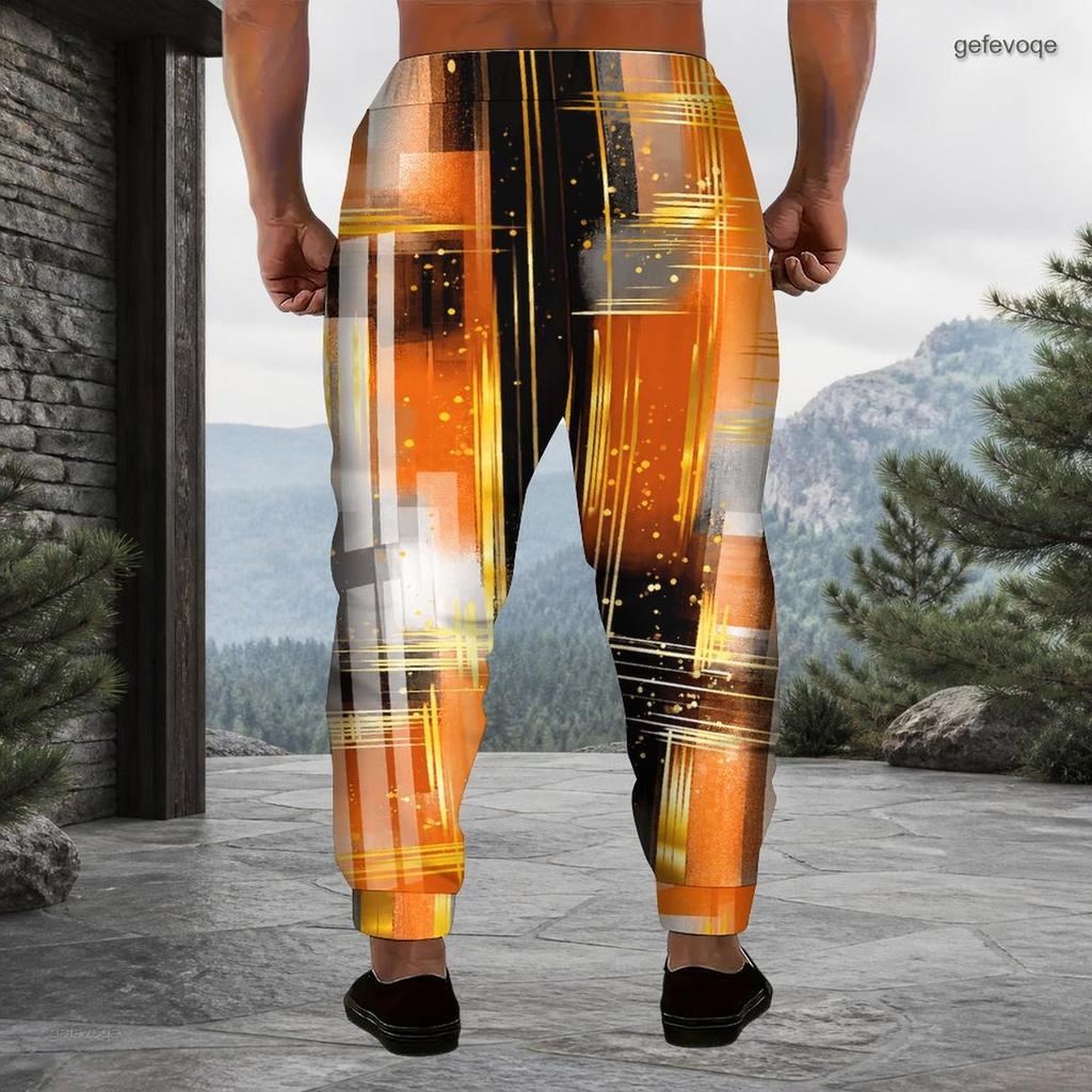 Men Plus Size Drawstring Printed Jogger Pants Teal White Black Striped Star Pattern Cuffed Ankle Side Pockets