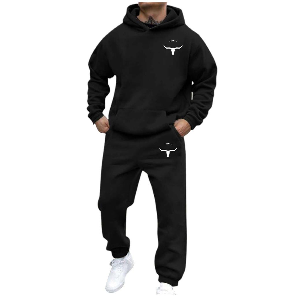 Men's Casual And Personalized Printed Long-sleeved Hooded Sweatshirt, Men's Sports Sweatshirt And Sweatpants Two-piece Set