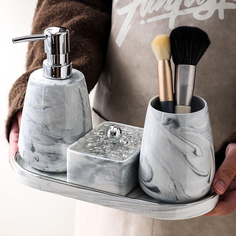 Creative Ink Ceramic Lotion Bottle Bathroom Press Soap Dispenser Porcelain Shampoo Bottling Mouthwash Cup Toothbrush Holder Home