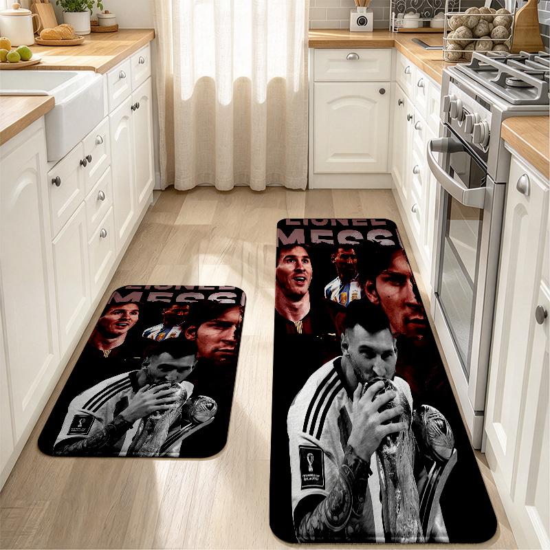Messi poster Flannel Kitchen Mat Christmas Soft Area Rug Non Slip Floor Carpet Home Decoration