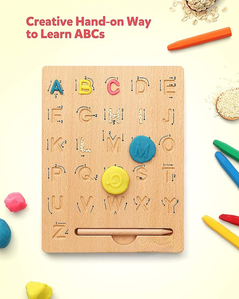 Wooden Letters Practicing Board Double-Sided Alphabet Tracing Tool Learning To Write ABC Educational Toy for Preschool 3 4 5 Years Old Kids