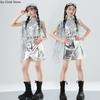 Girls Hip Hop Silver Shawl Sequin Tank Top Street Dance Skirts Kids Shiny Jazz Costumes Clothes Sets Children K-pop Streetwear