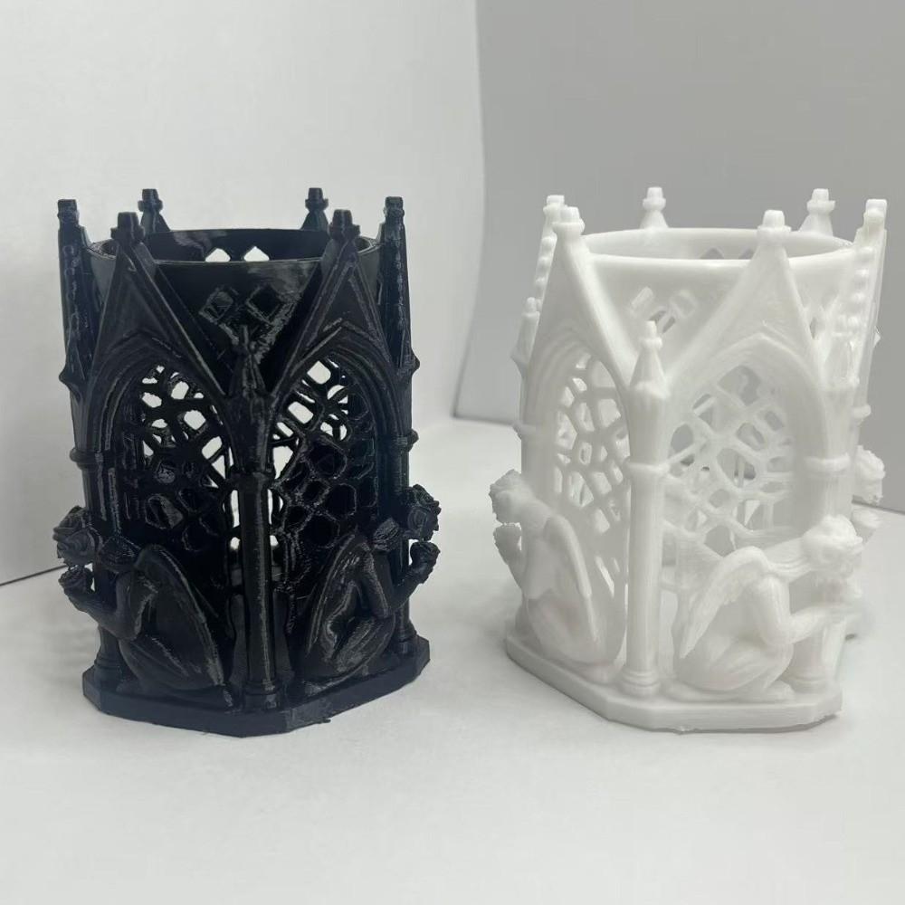 Cool Art Vintage 3D Printed Pen Holder Unique Hollow-out Gothic Pen Holder Creative Desk Organizer Office
