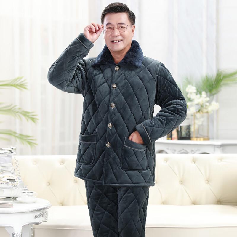 Men's Fleece-Lined Coral Velvet Warm Home Wear Set