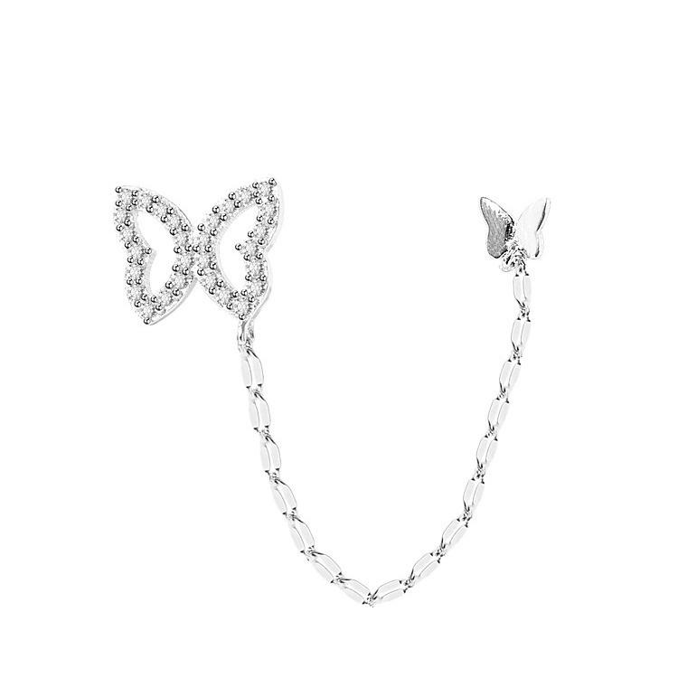 Sterling Silver Double Hole Butterfly Earrings - Women's Elegant Korean Style Ear Chain Studs (2021 Trend).