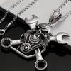 Rocker Skull Head & Wrench Tools Pendant Necklace for Men Women Stainless Steel Male Jewellery Men's Pendants Gift for Boyfriend