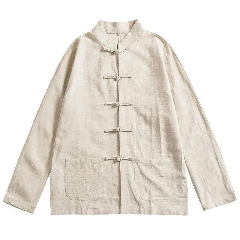 Men Linen Kungfu Cheongsam Top Hanfu Tang Suit Chinese Shirt Style Jacket Collar Traditional Chinese Clothing for Men