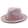 Autumn and winter simple wool upturned edge hat metal chain top hat women's European and American retro celebrity jazz hat