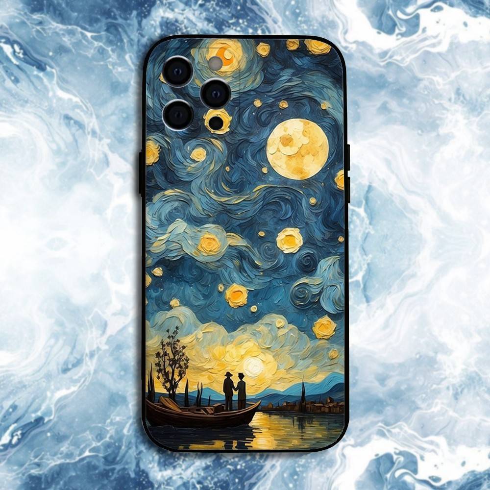 van-Gogh-The-Starry-Night Phone Case For iPhone17,16,15,14,13,12,11 Plus,Pro Max, Soft Silicone Black Cover