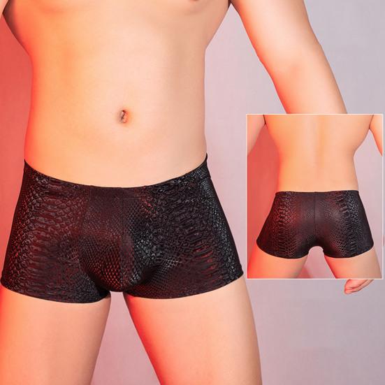 Männer Kunstleder Unterwäsche Mittelhohe 3D U-konvexe Schlange Leopardenmuster Shorts Höschen Dehnbare Skinny Shorts Slips