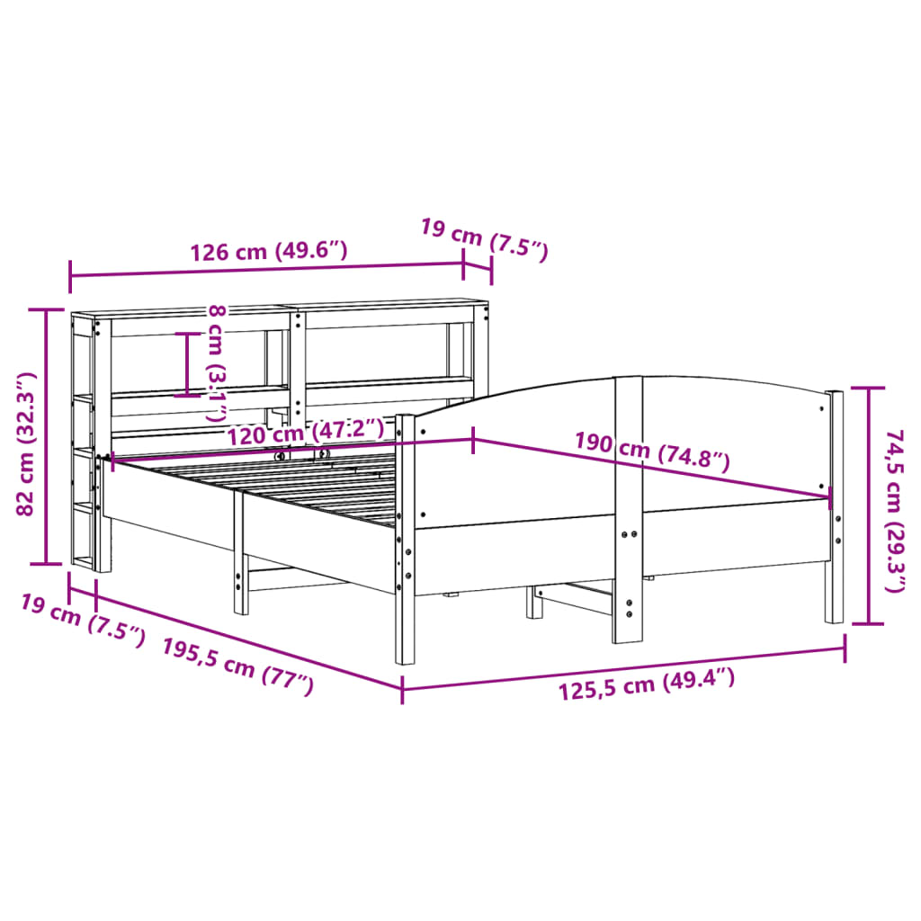 Solid Wood Bed without Mattress White 120x190 cm Pine Wood