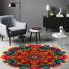 Vibrant Indian Rangoli Circular Rug - Machine Washable Anti-Slip Floor Mat for Living Room, Bedroom and Holiday Decor