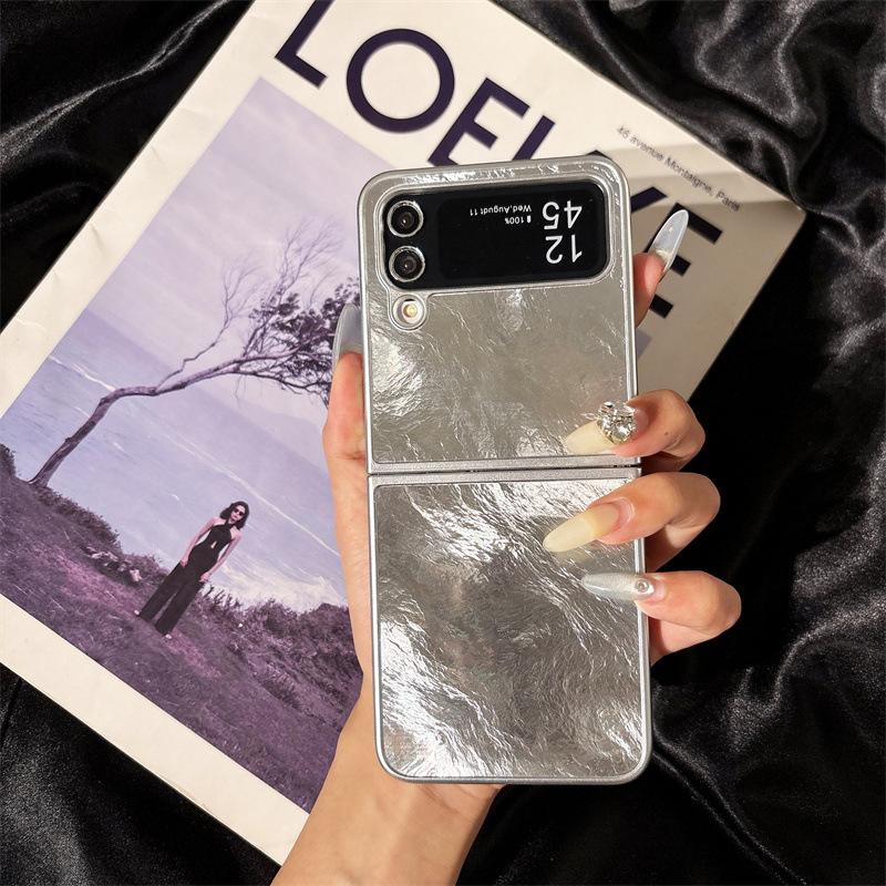 

Mirror aurora feather for samsung zflip6/5/4/3 folding phone case zfold6/5/4/3 plating Z FLIP6