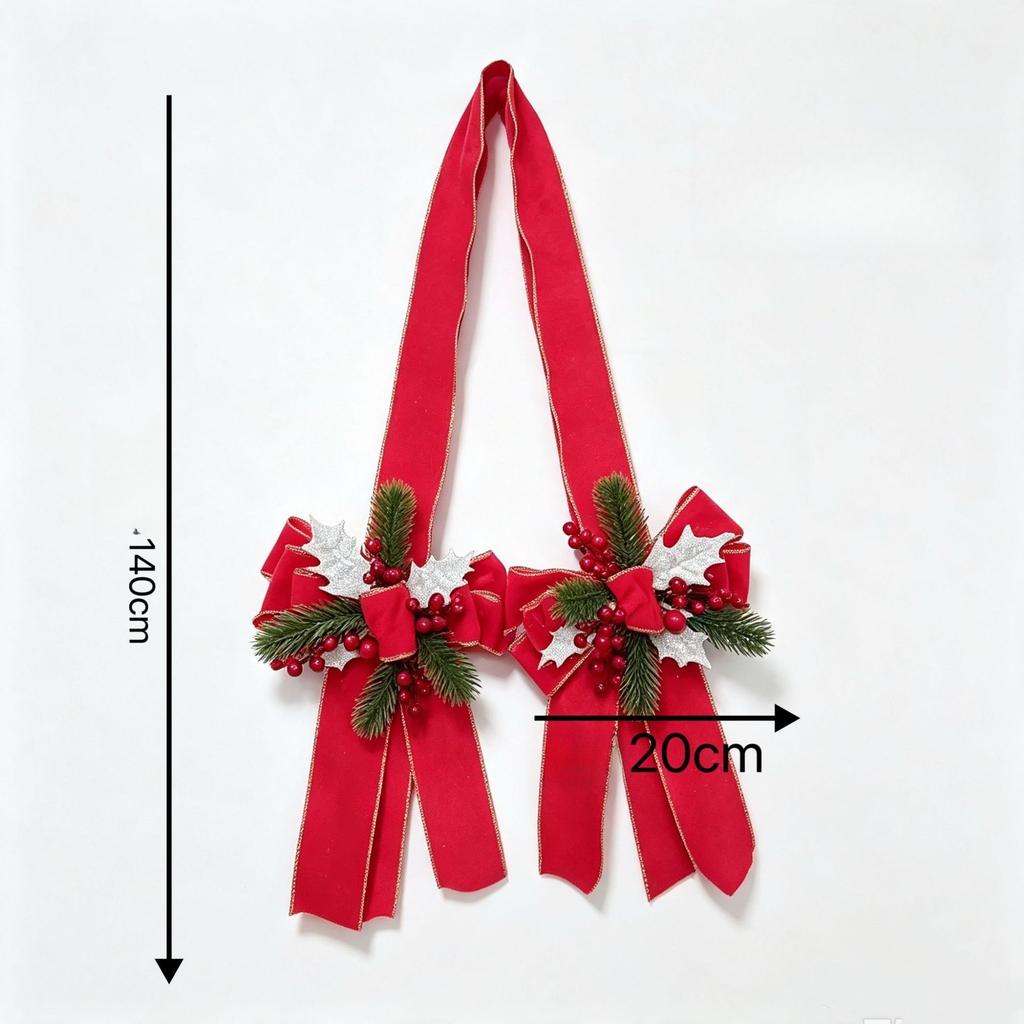 Red Velvet Double Bow w/Pine Branches Christmas Door Bows Scapulars for Xmas Display Window Hanging Decor 2027 New Years Pendant