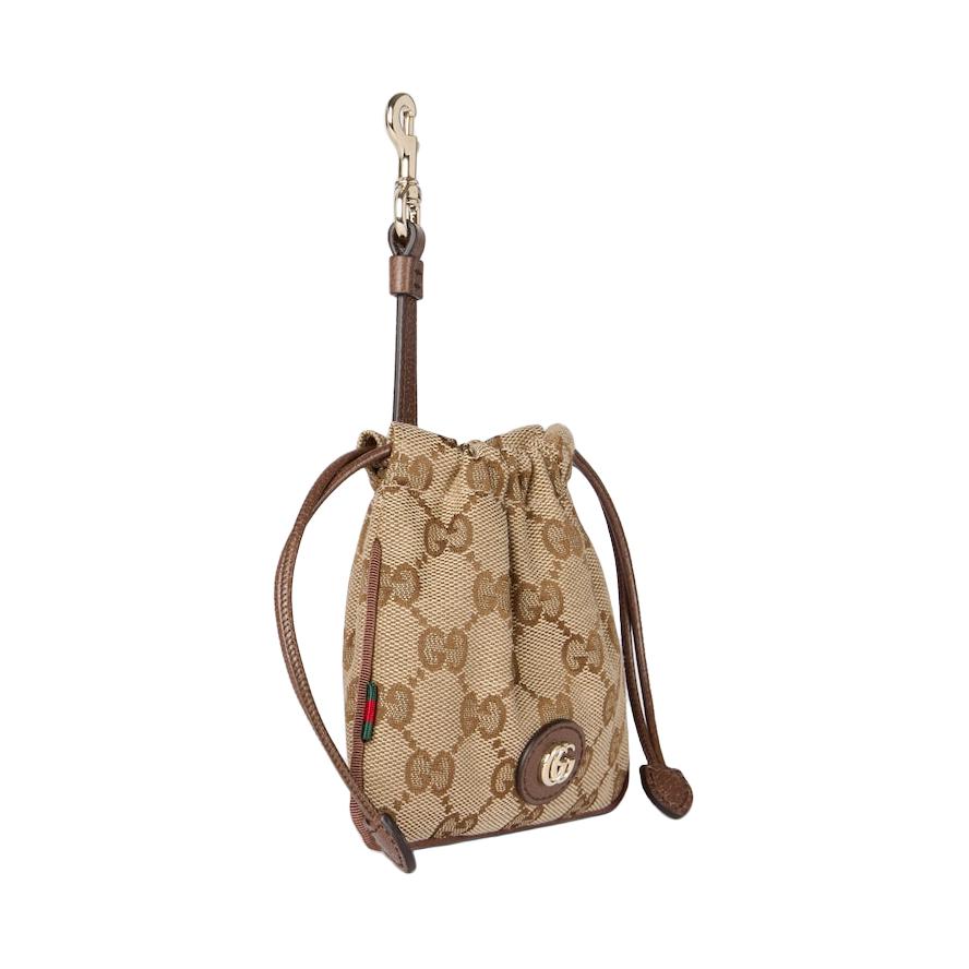 Gucci Pouch With Woven Stripe Details In Light Gold Hardware GG Canvas Coin Purse Nano Women Pouches Beige Dark-Brown 837667-FAEUY-9795