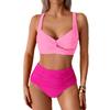 Women’s Solid Color Bathing Suit Two Piece Bikini Swimsuit, Sexy High-Waist Backless Swimwear Set