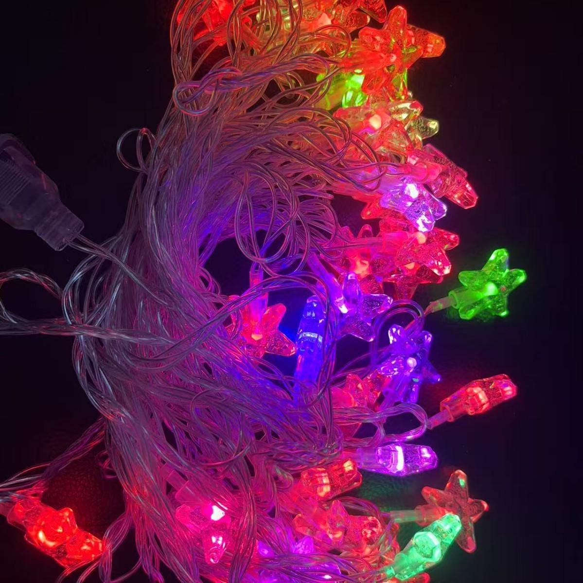 

Outdoor Colorful LED Star String Lights for Festival and Party Decorations Plug-in Black Wire 28 Lights 5M Dual Flash
