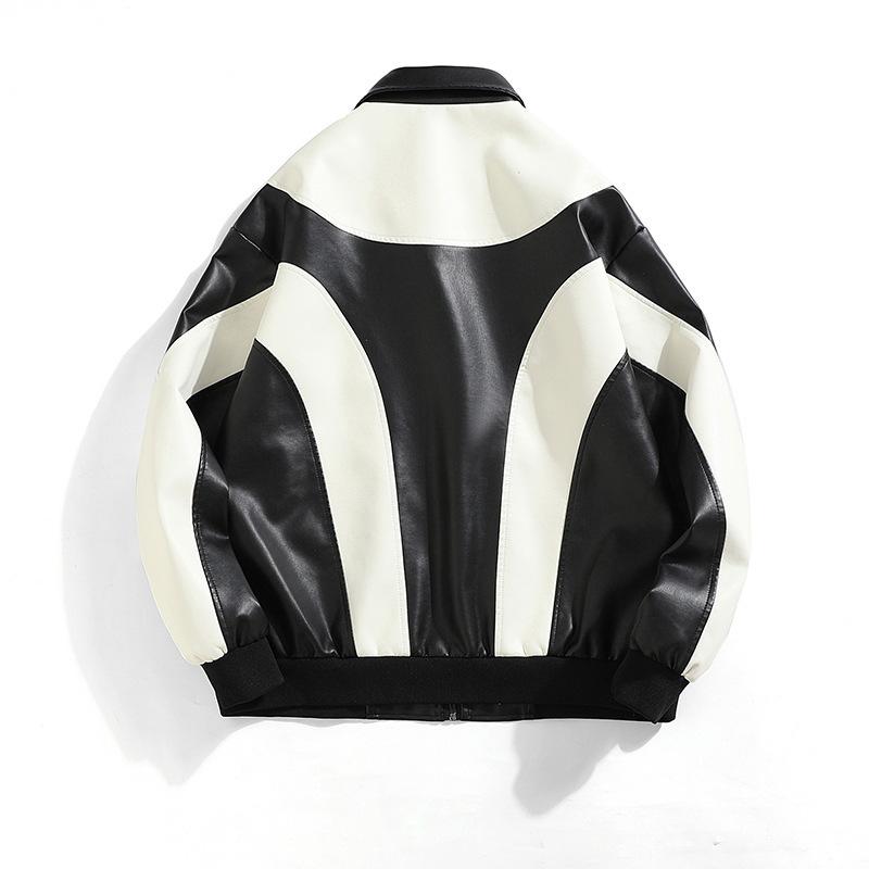 New Contrasting Leather Jacket Couple Autumn Coat
