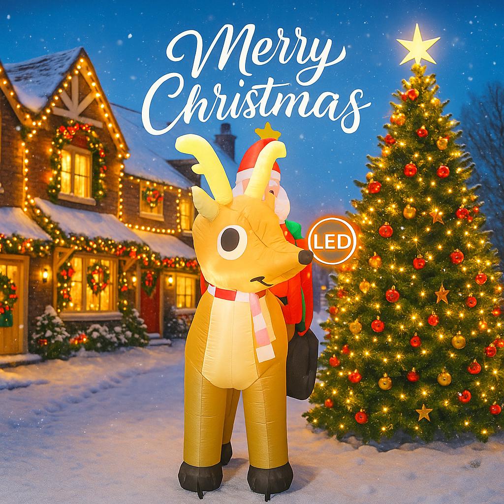 7.87FT Holiday Lighting With LED Lights Giant Christmas Inflatable Santa Sleigh Reindeer Xmas Yard Supplies Home Party Ornaments