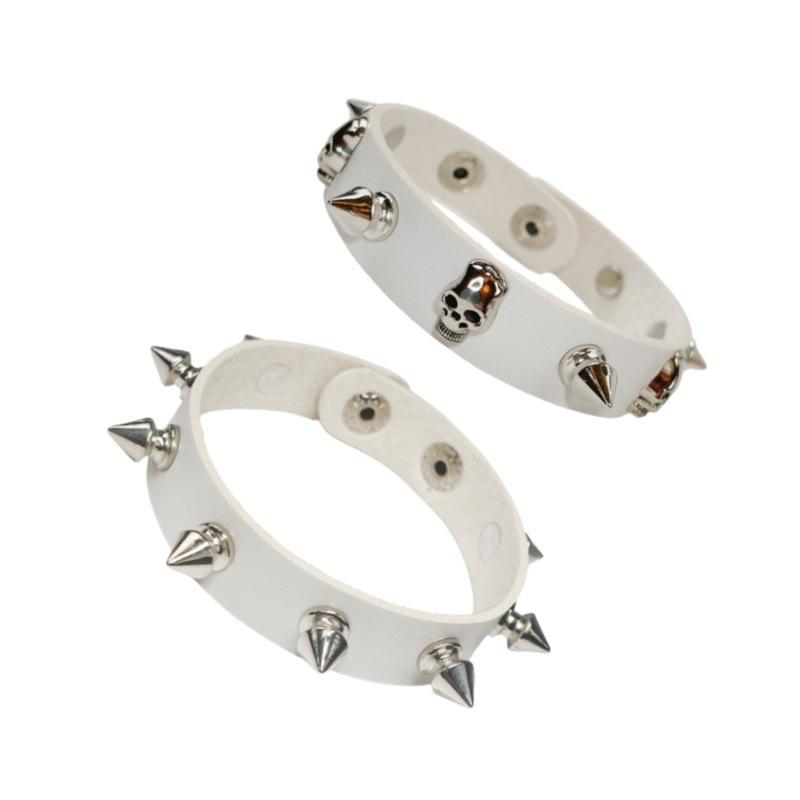 Cool Gothic Rock Rivet Wristband Vintage Biker Hand Cuff Bracelets New 2pcs Punk Spike Skull Leather Bracelet Wome Men
