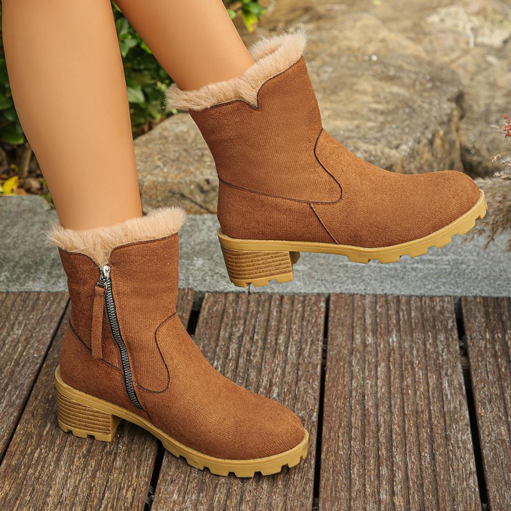 Fashion Winter Thick Plush Snow Boots Women Faux Suede Non-slip Woman Keep Warm Cotton Padded Shoes Platform Ankle Booties Size 36-43