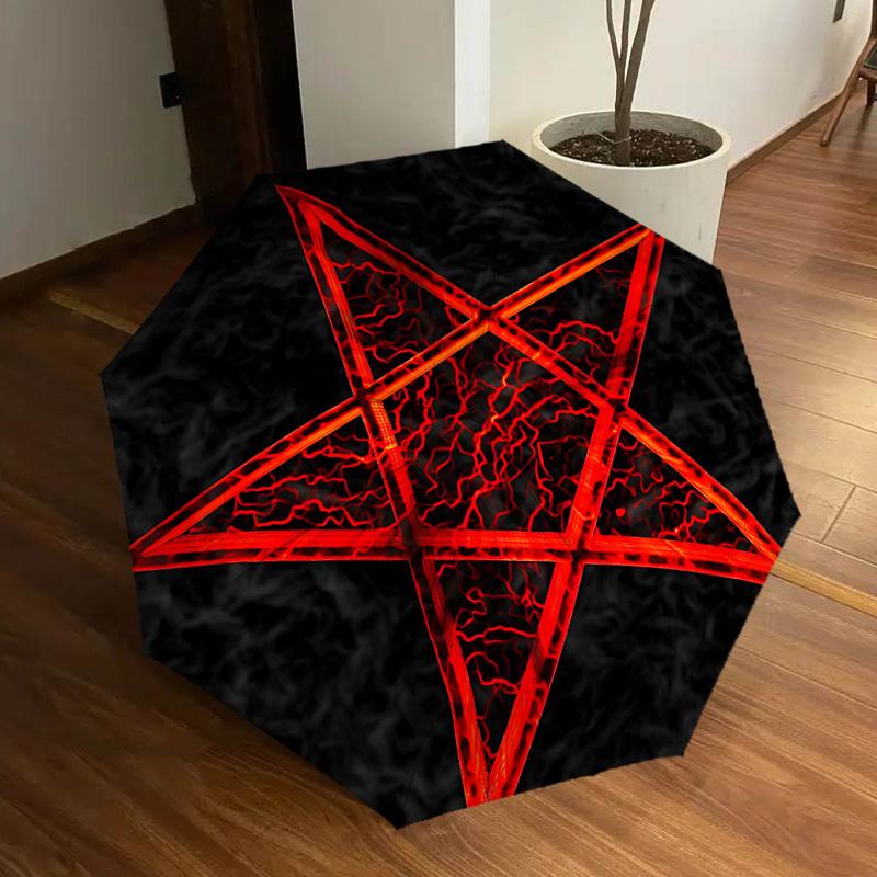 1 Stück Pentagramm Symbol Automatischer Faltregenschirm - Kompaktes 8-Rippen-Design, Langlebiger Kunststoff & Eisen, Leicht für den Täglichen Gebrauch im Freien, a0929205
