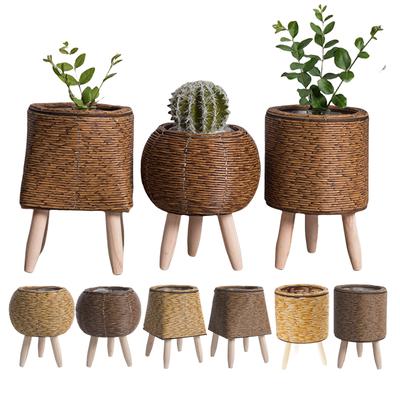 Plant Baskets Braided Flower Baskets Flower Pots Wicker Basket Braided Flower with Flower Stand Plant Stands for Outdoor