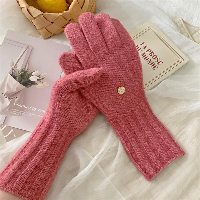 Neujahrsrote gestrickte Wollhandschuhe für Damen Winter Koreanischer Stil Fingerlos Touchscreen Studentenpaare zum Warmhalten