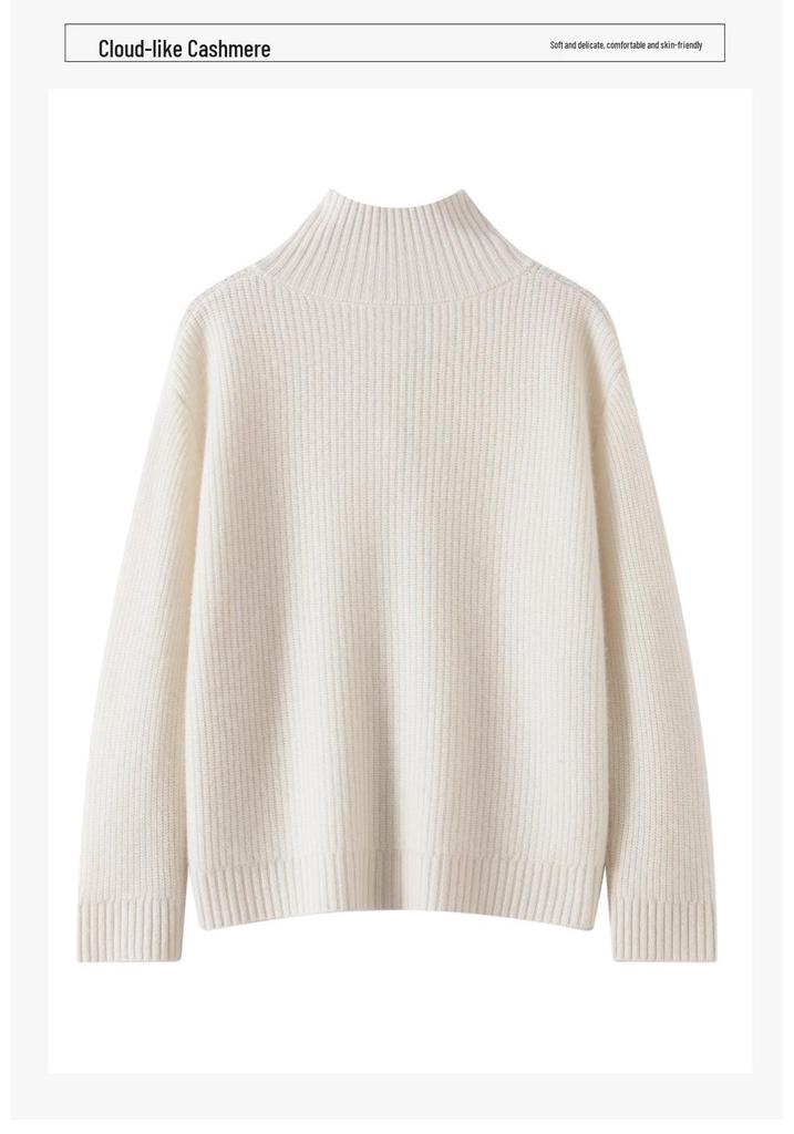 Lekasha Cashmere Half-High Neck Knit Cardigan with Pockets - Thickened Plain Color Top for Autumn/Winter.