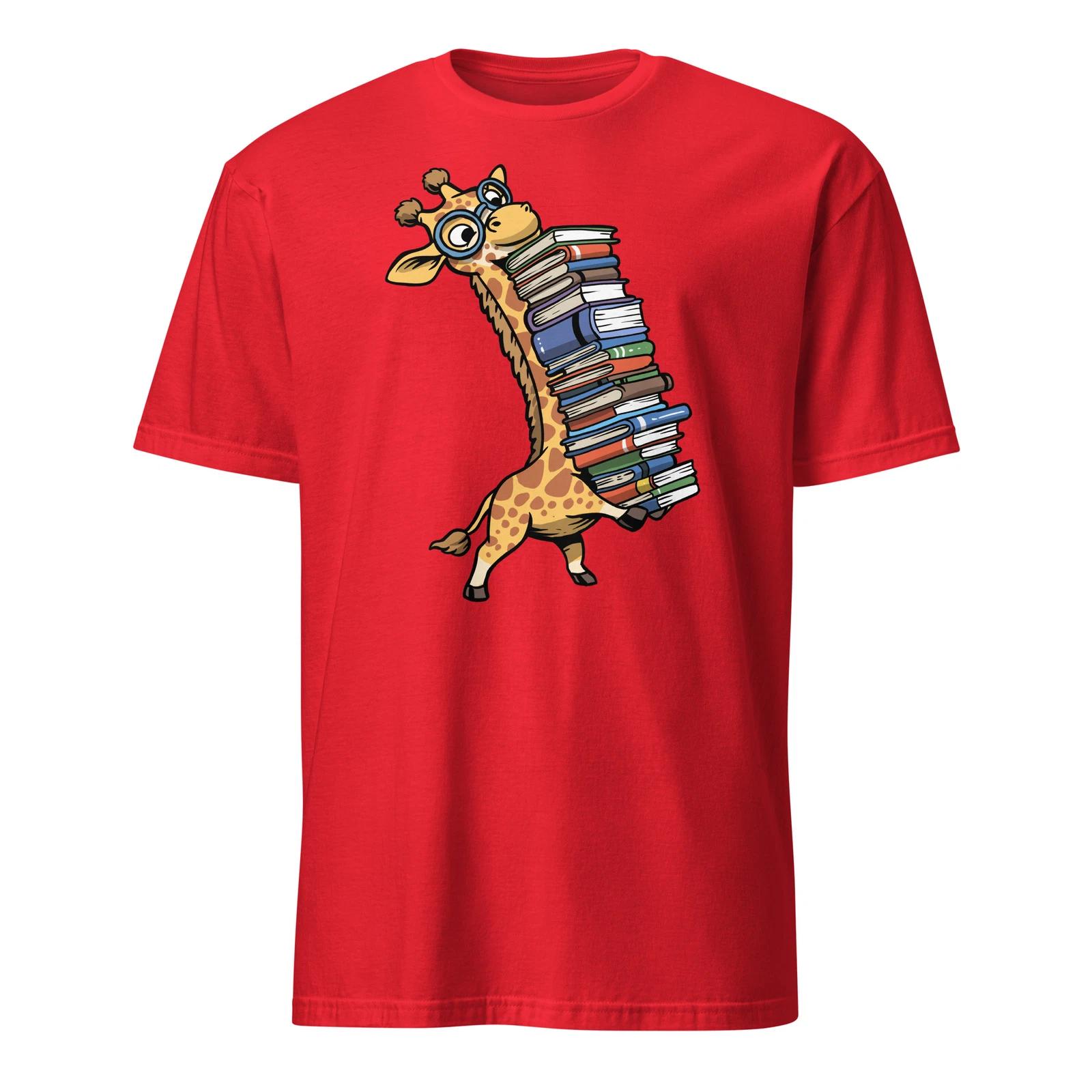 Teacher Shirt Giraffe Holding Books Funny Bookworm Librarian T-Shirt Size S-3XL S