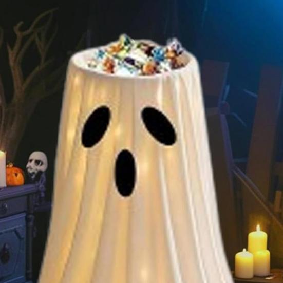 32" Lysende Spøkelse Godteriskål Stativ Utendørs Glødende Spøkelse Halloween-dekorasjon Søt Knask eller Knep Godteholder for Ytterdør Verandadekor