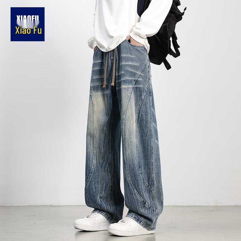

Xiaofu Men s Retro Tie-Dye Wide-Leg Jeans 4XL