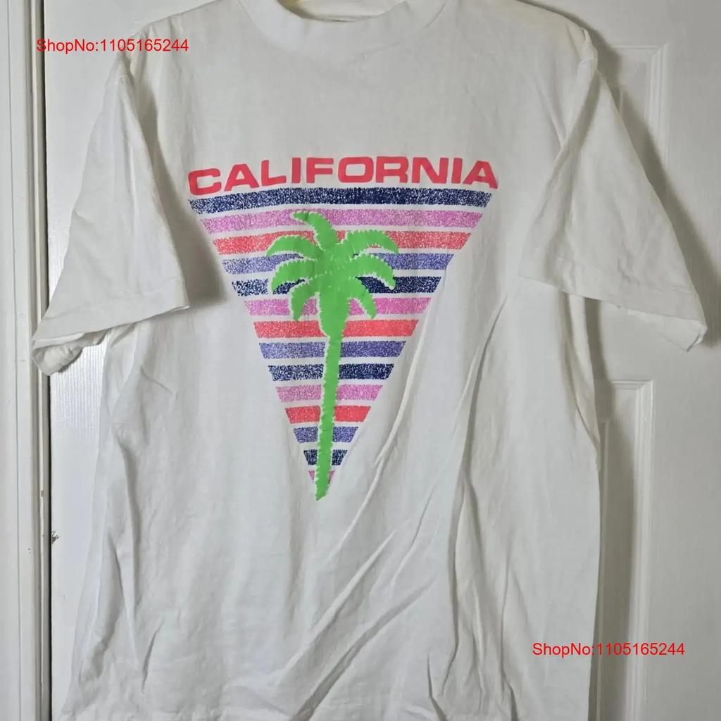 Vintage 90s California Palm Tree Neon Logo T Shirt Size Large White Vintage Top For Everyday Wear Breathable Fashion