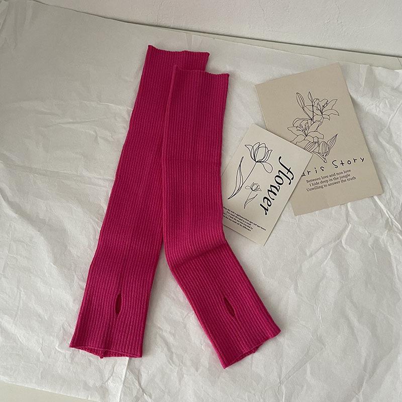 Hongzhi/Knitted Gloves Cool Autumn Warm Sleeves Women's Solid Color Sweet Hand Sleeves Open-toed Korean Wool Half Sleeves