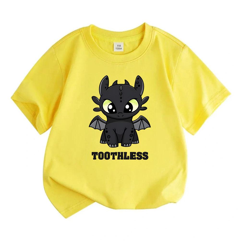 Kids Boys Girls 100% Cotton Crew Neck Short Sleeve T-shirt, Cute Cartoon Black Dragon Print Casual Soft Breathable Summer Tee for Toddlers Children Da