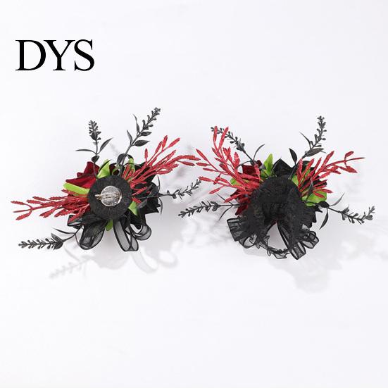 Elegant Floral Jewelry for Photoshoots Wrist Corsage, Black Burgundy Rose Corsage Wedding, Bridesmaid Mother, Niche Dark Style Costume Accessories