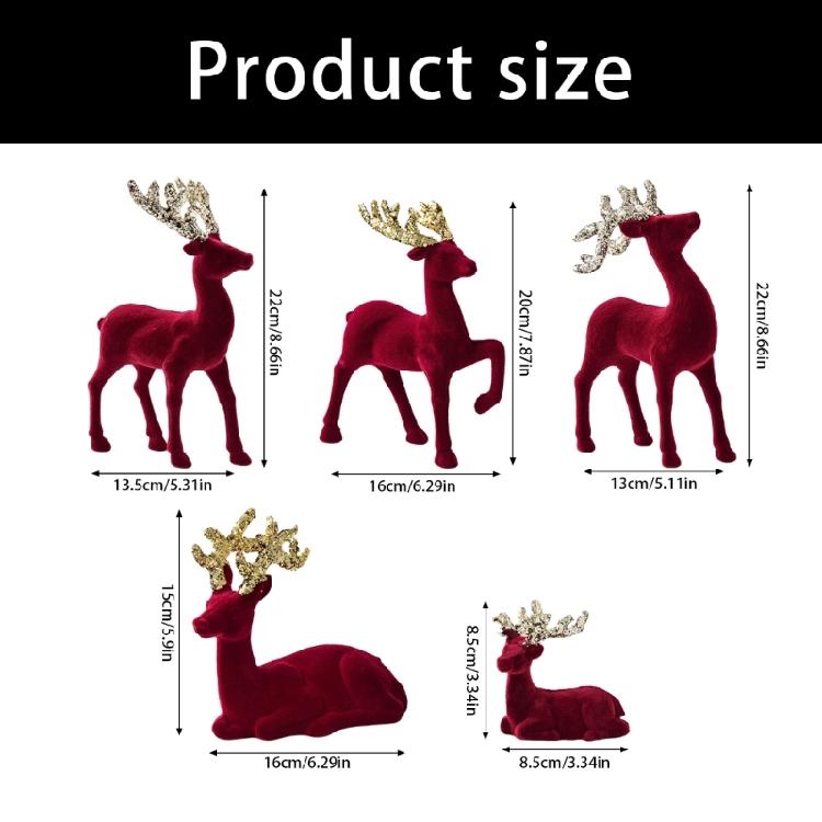 Christmas Reindeer Figurines with Glittered Antler and Feet Artificial Animal Crafts Tabletop Ornament Home Decoration