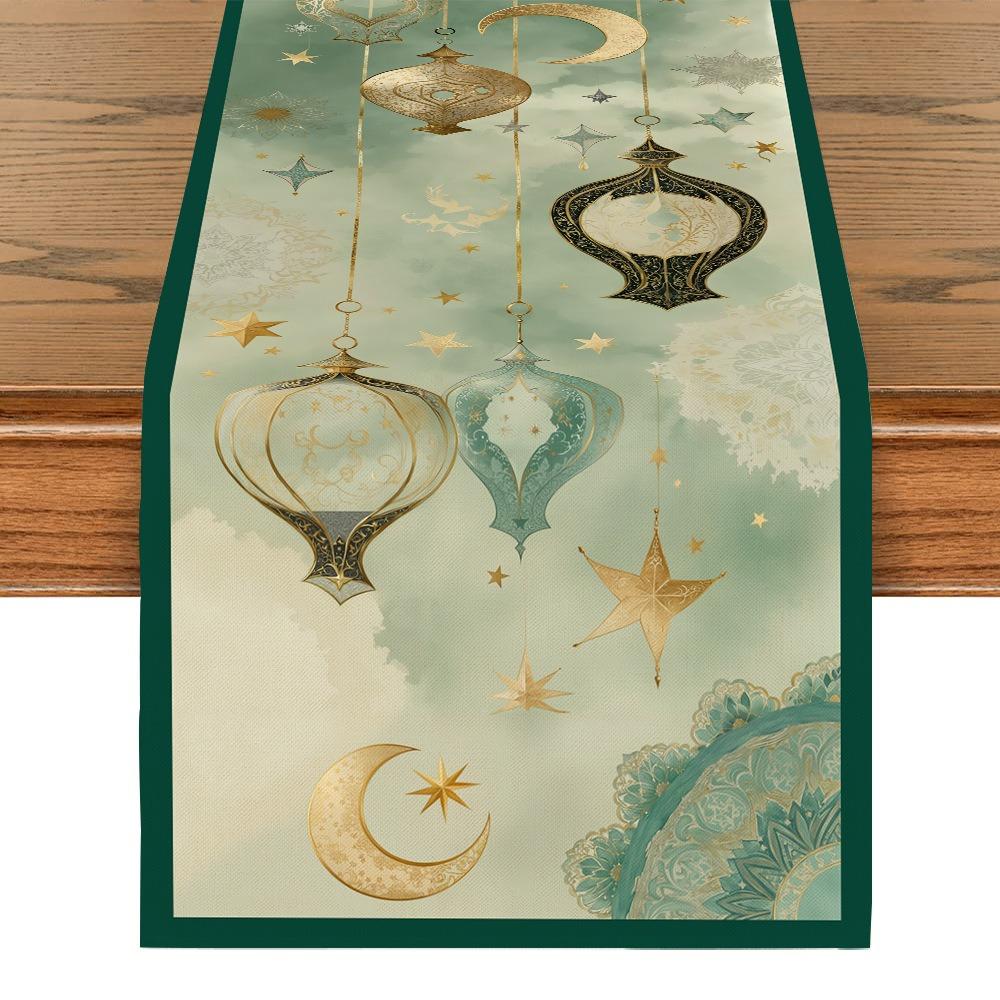 Vintage Moon Star Table Runner Washable Dinner Table Cloth Ramadan Table Runner  Kitchen