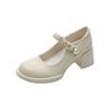 Spring and Autumn Fairy Gentle Wind One-word Buckle Belt Round Head High Heels Women's Platform Mary Jane Shoes Thick Heel Light Mouth Small Leather S
