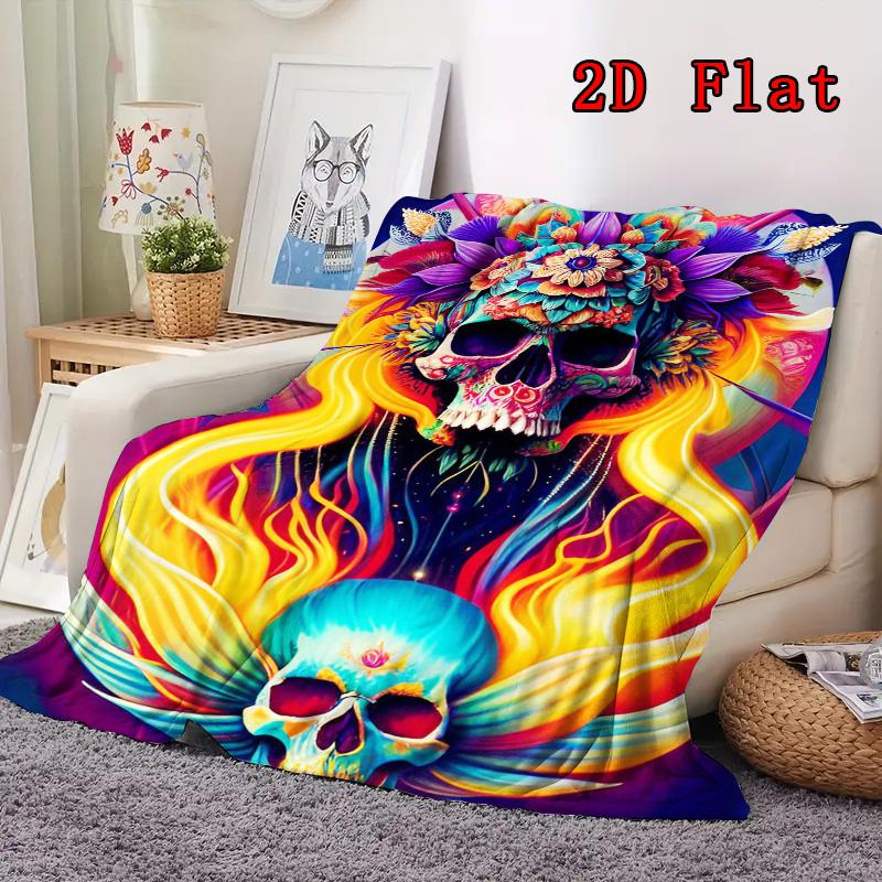 Artistic skull 2D Flat Pattern Flannel Blanket High quality All Seasons Warmth and Comfort Perfect for Christmas Gifts.MMT0918596