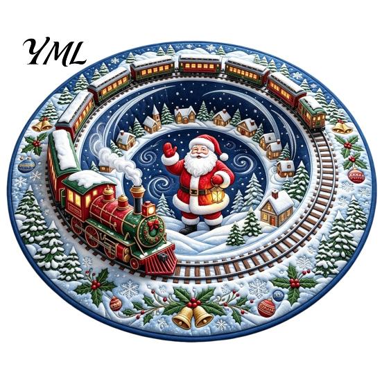 Durable Entrance Rug for Winter Round 3D Christmas Rug, Vortex Optical Illusion Area Santa Snowman Staircase Easy To Clean Holiday Depth Pattern,