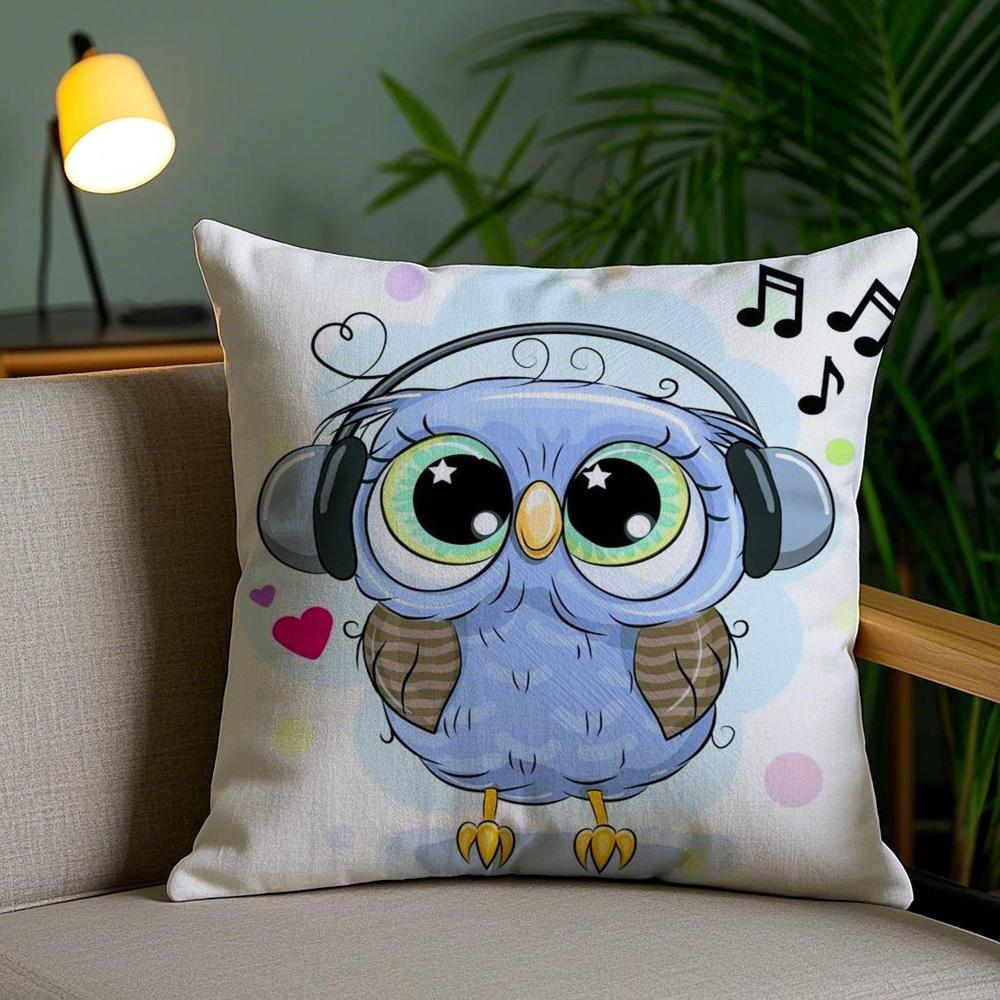Cute Cartoon Owl Cushion Cover Soft Short Plush Double-Sided Printing Home Decor Machine Washable Pillow Case Gift