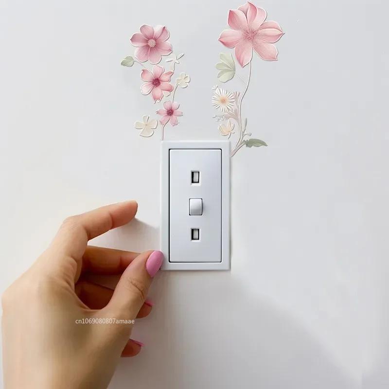 3D Switch Wall Sticker PVC Removable Waterproof Sticker for Bedroom Bathroom Living Room Beautiful Flowers Home Decoration