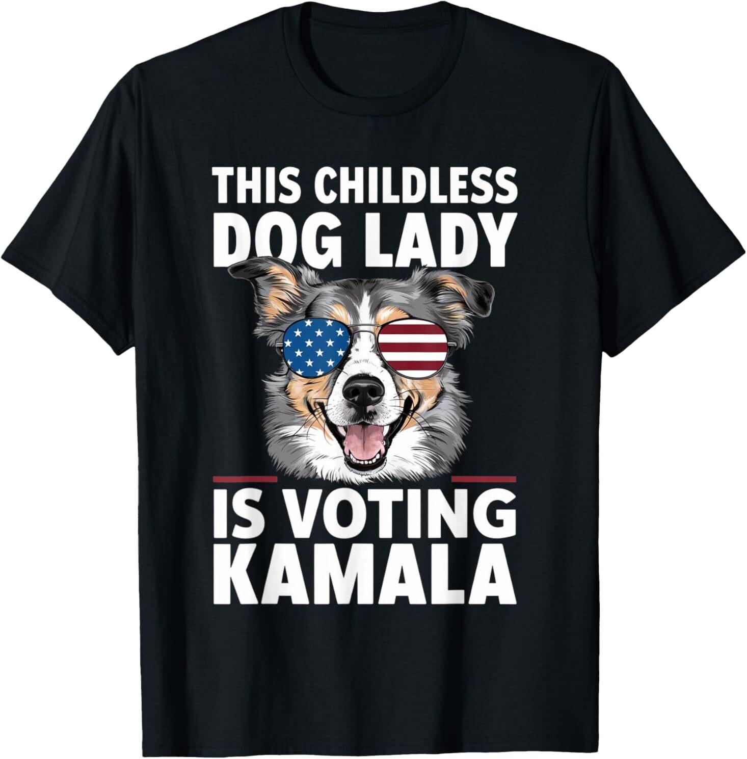 This Childless Dog Lady is Voting Kamala-Harris 2024 T-Shirt Mens Womens Tees Top, Size S-5XL 4XL