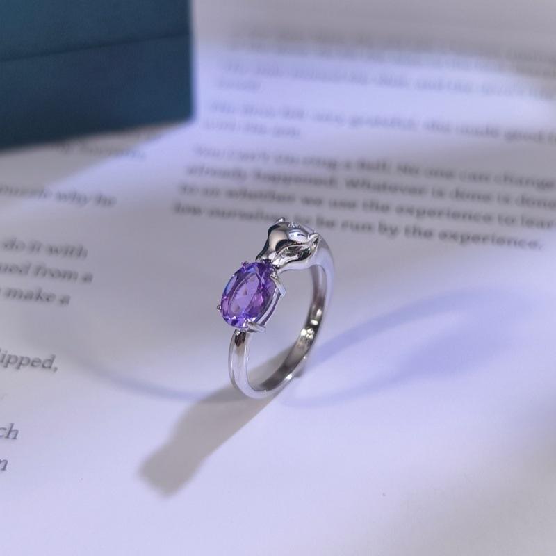 Women's 925 Sterling Silver Ring, Pave Setting Natural Amethyst Crystal Band, Elegant Luxury Jewelry Gift for Daily Wear