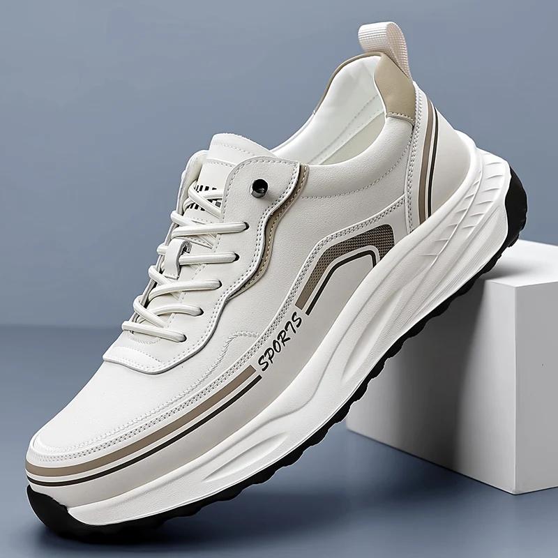Fashion New Men Light Genuine Leather Sneakers Slip-On Casual Leather Outdoor Comfy Walking Shoes Luxury Brand Thick Bottom Driving Shoe