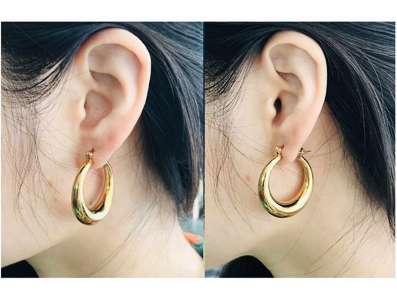 18K Gold Crescent Hoop Stainless Steel Ear Cuffs